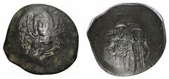 COINS Bizancjum, billon trachy Aleksy III Angelos 1195-1203 lub bułgarskie naśladownictwo z lat 1205-1210Av.: Popiersie Chrystusa na tronie.Rv.: Aleksy III po lewej, Konstantyn po prawej.Moneta bilono