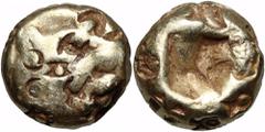 Ancient Greece, Lydia, Alyattes to Kroisos, 610-546 BC, Hemihekte (1/12 Stater), SardeisElectrum, weight 1,15 g, 7 mm; countermarks.Elektron, waga 1,15 g, 7 mm. Kontramarki na głowie lwa.Reference: SN