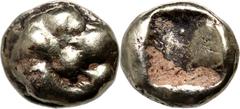 Ancient Greece, Lydia, Ardys to Alyattes, 630-564 BC, EL 1/24 Stater, Sardeis, lion`s pawWeight 0,44 g, 6 mm. Electrum. Nice coin.Waga 0,44 g, 6 mm, elektron. Awers: łapa lwa, rewers: incusum. Typ efe