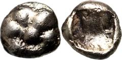 Ancient Greece, Lydia, Ardys to Alyattes, 630-564 BC, EL 1/48 Stater, Sardeis, lion`s pawWeight 0,37 g, 5 mm. Electrum. Nice coin.Waga 0,37 g, 5 mm, elektron. Awers: łapa lwa, rewers: incusum. Typ efe
