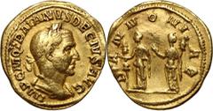 Ancient Roman Empire, Trajan Decius 249-251, Aureus, RomeGold 4,37 g, 19 mm. Obverse: bust of Trajan Decius with a laurel wreath facing right, around the legend IMP C M Q TRAIANVS DECIVS AVG. Reverse: