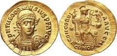 Ancient Roman Empire, Theodosius II 408-450, Solidus, Constantinople Cesarstwo Rzymskie, Teodozjusz II 408-450, solidus, Konstantynopol Gold 4,35 g, 20 mm. Beautiful coin. Small scratches. Złoto 4,35 