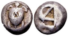 The Lundahl collection (1955-1995) Aegina, Aegina. Ca. 480-457. AR stater, 12.21 g. Sea turtle / skew pattern within incuse square. Milbank, pl. 1, 13. Counterstamp Λ. Very fine.