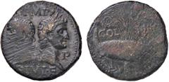 Roman provincial coins ROMANE PROVINCIALI - Agrippa e Augusto - Dupondio (Nimes) C. 8 (AE g. 12,87)D/ IMP DIVI F PP MB