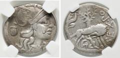 Roman Republic coins ROMANE REPUBBLICANE - POMPEIA - Sex. Pompeius Fostlus (137 a.C.) - Denario B. 1; Cr. 235/1 AG Sigillato Classical Coin Grading VF30 come Cr. 344/2c qBB Sigillato Classical Coin Gr