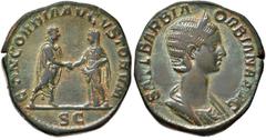 Roman Empire coins ROMANE IMPERIALI - Orbiana (moglie di A. Severo) - Sesterzio - Busto drappeggiato e diademato a d. /R Alessandro Severo stante a d. porge la mano ad Orbiana C. 6 (40 Fr.) R (AE g. 2