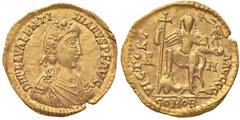 Roman Empire coins ROMANE IMPERIALI - Valentiniano III (425-455) - Solido (Roma) - Busto diademato e corazzato a d. /R L'Imperatore stante di fronte con lunga croce e globo sormontato da Vittoria posa