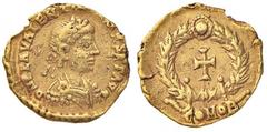 Roman Empire coins ROMANE IMPERIALI - Valentiniano III (425-455) - Tremisse (Costantinopoli) - Busto diademato, drappeggiato e corazzato a d. /R Croce entro corona C. 49; RIC 2030 (AU g. 1,46) BB