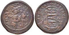 Byzantine coins BIZANTINE - Eraclio e Eraclio Costantino (613-638) - Follis - Eraclio e Eraclio Costantino stanti con globo crucigero /R M sormontata da croce (AE g. 12,12) Ribattuto su follis di Foca