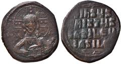 Byzantine coins BIZANTINE - Basilio II e Costantino VIII (975-1025) - Follis (attribuito) - Cristo nimbato di fronte /R Scritta entro cerchio perlinato Sear 1818 (AE g. 9,89) bel BB