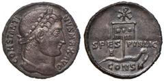 Roman Empire coins ROMANE IMPERIALI - Costantino I (306-337) - Follis ridotto - Busto diademato e drappeggiato a d. /R SPES PVBLIC, labaro con tre globetti su serpente al suolo, sopra, cristogramma C.