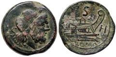 Roman Republic coins ROMANE REPUBBLICANE - ANONIME - Monete con simboli o monogrammi (211-170 a.C.) - Semisse - Testa laureata di Saturno a d. /R Prua di nave a d.; davanti H Cr. 85/3 (AE g. 14,3) BB+