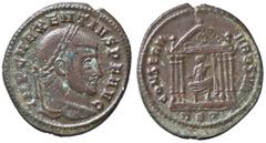 Roman Empire coins ROMANE IMPERIALI - Massenzio (306-312) - Follis - Busto laureato, drappeggiato e corazzato a d. /R Roma di fronte seduta entro tempio esastilo con globo e scettro C. 37 (MI g. 6,34)