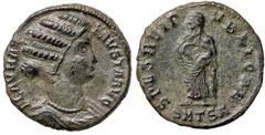 Roman Empire coins ROMANE IMPERIALI - Fausta (moglie di Costantino I) - AE 3 (Tessalonica) - Busto drappeggiato a d. /R Fausta stante di fronte con la testa a s. con in braccio Costantino II e Costanz