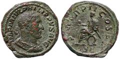 ROMANE IMPERIALI - Filippo I (244-249) - Sesterzio - Busto laureato a d. /R Filippo seduto a s. su sedia curule con globo e scettro C. 121; RIC 148a (AE g. 20,94) SPL.
