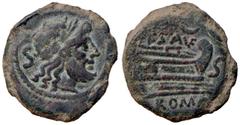 Roman Republic coins ROMANE REPUBBLICANE - SAUFEIA - L. Saufeius (152 a.C.) - Semisse - Testa di Saturno a d. /R Prua di nave a d.; sopra, crescente Cr. 204/3 (AE g. 15,29) BB