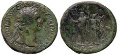 Roman Empire coins ROMANE IMPERIALI - Domiziano (81-96) - Sesterzio - Testa laureata a d. /R Domiziano in abiti militari stante a s. con lancia e fulmine incoronato dalla Vittoria che tiene una palma 