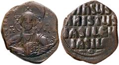 Byzantine coins BIZANTINE - Basilio II e Costantino VIII (975-1025) - Follis (attribuito) - Cristo nimbato di fronte /R Scritta entro cerchio perlinato Sear 1813 (AE g. 11,3) BB