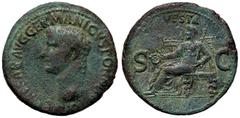 Roman Empire coins ROMANE IMPERIALI - Caligola (37-41) - Asse - Testa a s. /R Vesta seduta a s. con patera e scettro C. 27; RIC 38 (AE g. 10,38) BB+/SPL.