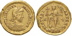 Roman Empire coins ROMANE IMPERIALI - Valentiniano III (425-455) - Solido (Ravenna) - Busto diademato e corazzato a d. /R L'Imperatore stante di fronte con lunga croce e globo sormontato da Vittoria p