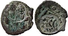 Byzantine coins BIZANTINE - Eraclio e Eraclio Costantino (613-638) - Follis - Eraclio e Eraclio Costantino contromarcati /R Contromarca su busti di Eraclio e Eraclio Costantino Calciati 14A R (AE g. 6