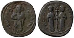 Byzantine coins BIZANTINE - Costantino X e Eudoxia (1059-1067) - Follis - Cristo nimbato stante di fronte /R Eudocia e Costantino sostengono un labaro Ratto 2021; Sear 1853 (AE g. 8,78) qBB.