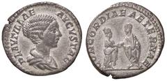 Roman Empire coins ROMANE IMPERIALI - Plautilla (moglie di Caracalla) - Denario - Busto a d. /R Caracalla e Plautilla affrontati si danno la mano C. 10; RIC 361 (AG g. 3,41) qSPL.