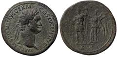 Roman Empire coins ROMANE IMPERIALI - Domiziano (81-96) - Sesterzio - Testa laureata a d. /R Domiziano in abiti militari stante a s. con lancia e fulmine incoronato dalla Vittoria che tiene una palma 