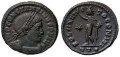 Roman Empire coins ROMANE IMPERIALI - Costantino I (306-337) - Follis (Ticinum) - Busto laureato e corazzato a d. /R Il Sole radiato stante a s. con la d. alzata e un globo nella s.; nel campo una ste