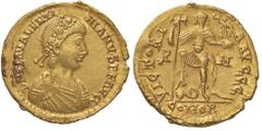 Roman Empire coins ROMANE IMPERIALI - Valentiniano III (425-455) - Solido (Roma) - Busto diademato e corazzato a d. /R L'Imperatore stante di fronte con lunga croce e globo sormontato da Vittoria posa