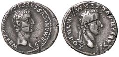 Roman Empire coins ROMANE IMPERIALI - Germanico e Caligola - Denario - Testa di Germanico a d. /R Testa di Caligola a d. C. 2 (25 Fr.) (AG g. 3,51) Graffi qBB.