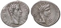 Roman Empire coins ROMANE IMPERIALI - Caligola e Augusto - Denario - Testa laureata di Caligola a d. /R Testa radiata di Augusto a d. C. 2 (12 Fr.) (AG g. 3,67) BB.