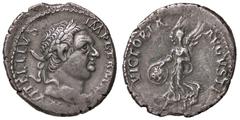Roman Empire coins ROMANE IMPERIALI - Vitellio (69) - Denario - Testa laureata a d. /R La Vittoria andante a s. con scudo C. 99 (12 Fr.); RIC G9 (AG g. 3,36) BB+.