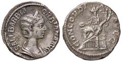 Roman Empire coins ROMANE IMPERIALI - Orbiana (moglie di A. Severo) - Denario - Busto drappeggiato e diademato a d. /R La Concordia seduta a s. con patera e doppia cornucopia C. 2; RIC 319 (AG g. 3,23