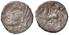 Celtic coins CELTI - EUROPA CENTRALE - Imitazioni di Filippo II e Alessandro III di Macedonia - Dracma (Syrmia) - Testa di Zeus a d. /R Cavallo andante a s. (AG g. 1,99) BB.