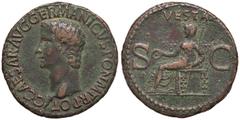 Roman Empire coins ROMANE IMPERIALI - Caligola (37-41) - Asse - Testa a s. /R Vesta seduta a s. con patera e scettro C. 27; RIC 38 (AE g. 10,8) BB+.