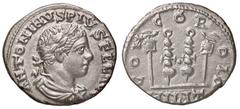 Roman Empire coins ROMANE IMPERIALI - Elagabalo (218-222) - Denario - Busto laureato drappeggiato e corazzato a d. /R Due insegne militari tra due stendardi sormontati da aquile C. 15; RIC 187 (AG g. 