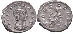 Roman Empire coins ROMANE IMPERIALI - Giulia Paola (moglie di Elagabalo) - Denario - Busto drappeggiato a d. /R La Concordia seduta a s. con patera, nel campo una stella C. 6; RIC 211 (AG g. 3,41) qSP