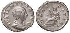 Roman Empire coins ROMANE IMPERIALI - Giulia Maesa (ava di Elagabalo) - Denario - Busto diademato e drappeggiato a d. /R Il Pudore seduto a s. con scettro si aggiusta il velo C. 36 (AG g. 2,8) SPL.