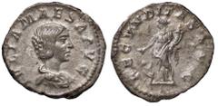 Roman Empire coins ROMANE IMPERIALI - Giulia Maesa (ava di Elagabalo) - Denario - Busto a d. /R La Fecondità stante a s. con cornucopia tende la mano d. a un fanciullo C. 8; RIC 249 (AG g. 2,39) qSPL.