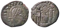 Roman Empire coins ROMANE IMPERIALI - Costantino I (306-337) - AE 3 - Busto elmato e corazzato a d. /R Due Vittorie affrontate posano uno scudo su un cippo (AE g. 1,4) Di stile barbarico BB Di stile b