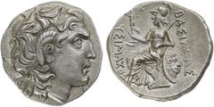 Monete Greche Regno di Tracia Lisimaco (323-281 a.C.) - Dracma - Zecca: incerta - Diritto: testa a destra di Alessandro Magno deificato con le corna di Zeus Ammone - Rovescio: Atena seduta a sinistra 