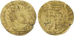 Monete di Zecche Italiane Ducato di Milano Filippo II di Spagna (1556-1598) - Doppia 1588 - Diritto: busto radiato, paludato e corazzato di Filippo II a destra - Rovescio: stemma sormontato dalla coro