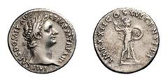 Domiziano (81-96 d.C.) - Denaro databile al 92 d.C. Zecca: Roma - Fronte: testa laureata dell'Imperatore a destra - Retro: Minerva stante a sinistra tiene una lancia con la mano destra e uno scudo con