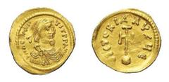 Eraclio (610-641) - Semisse databile al periodo 613-641 Zecca: Costantinopoli - Fronte: bussto diademato e drappeggiato dell'Imperatore a destra - Retro: globo crucigero con croce potenziata - gr. 2,1