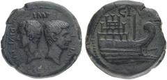 Monete Romane Pre-Imperiali Ottaviano - Dupondio databile al 36 a.C. - Zecca: Vienna (Gallia) - Diritto: testa affiancate di Ottaviano e Giulio Cesare - Rovescio: prora di nave verso destra - gr. 19,4