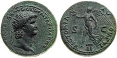 Monete Romane Imperiali Nerone (54-68 d.C.) Dupondio databile al 64 d.C. - Zecca: Roma - Diritto: testa radiata dell'Imperatore a destra - Rovescio: la Vittoria in volo verso destra tiene una corona d