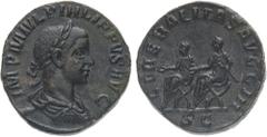 Monete Romane Imperiali Filippo II (246-249 d.C.) Sesterzio - Zecca: Roma - Diritto: busto laureato, drappeggiato e corazzato dell'Imperatore a destra - Rovescio: Filippo I e Filippo II seduti affianc