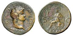 Nerone (54-68 d.C.) - Sesterzio databile al 65 d.C. Zecca: Lugdunum - Fronte: testa laureata dell'Imperatore a destra - Retro: figura femminile elmata, personificazione di Roma, seduta a sinistra sull