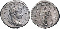 Eliogabalo (218-222 d.C.) - Antoniniano Zecca: Roma - Fronte: busto radiato e drappeggiato dell'Imperatore a destra - Retro: la Fides stante di fronte con il volto a destra tiene uno stendardo con la 